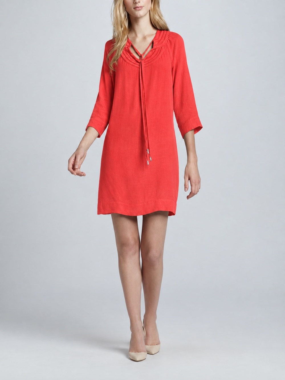Diane Von Furstenberg New Parlian Tunic Shift Dress Kaftan 2 Coral Atomic Orange